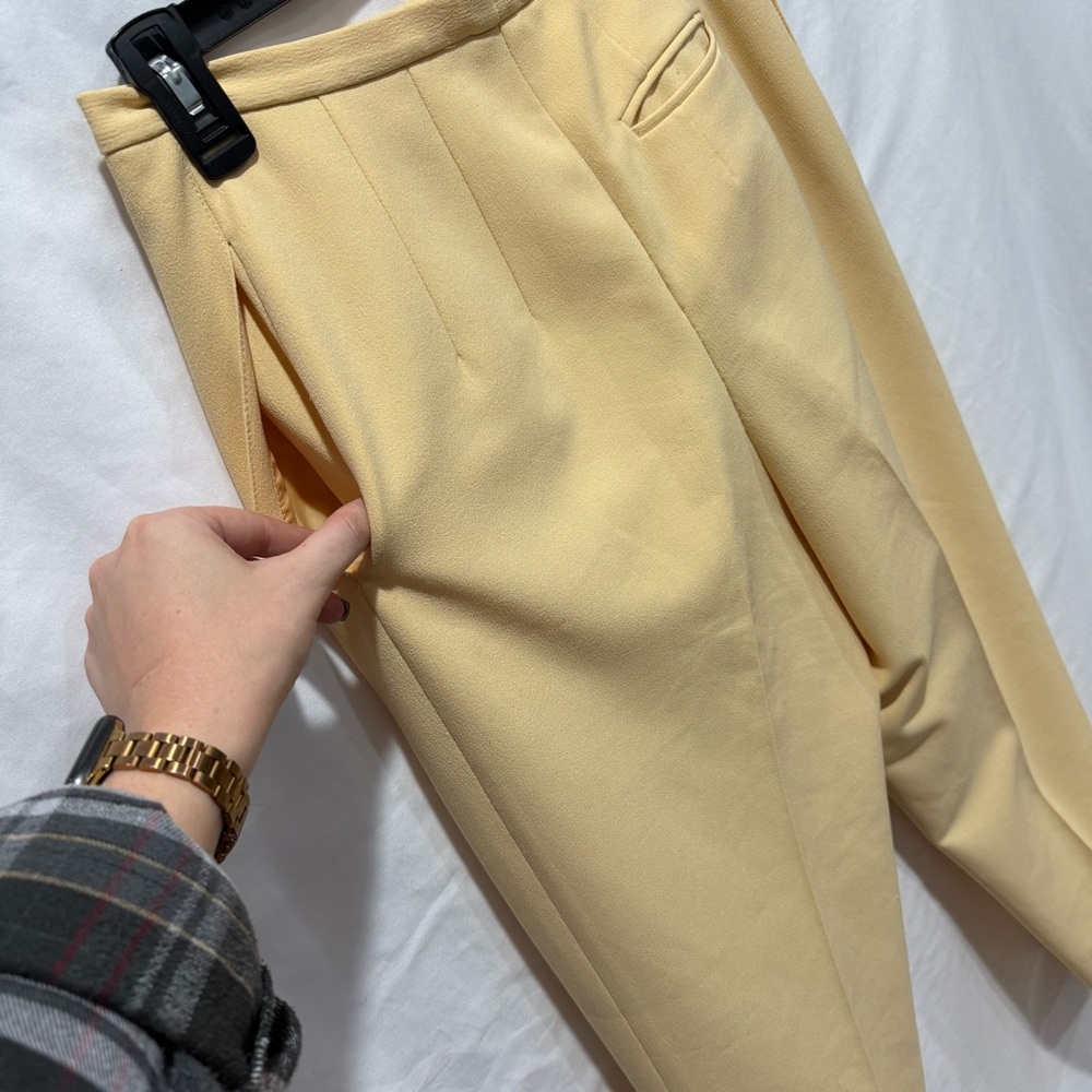 Harvé Benard Petites 8P Pale Yellow Lined Trousers High Waist  Career Pant - Picture 10 of 16
